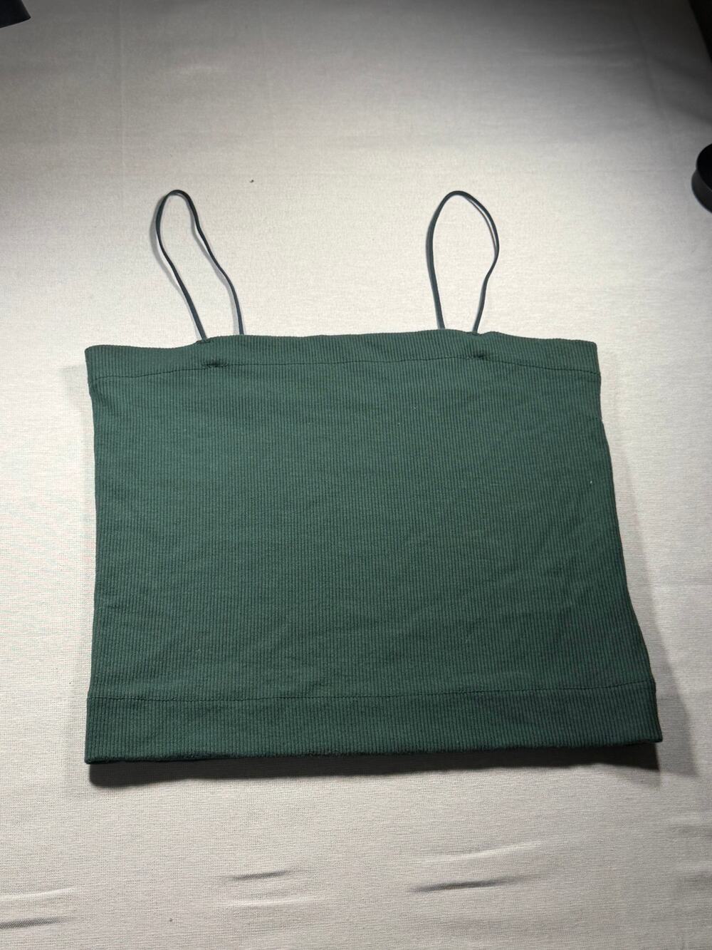 American Eagle Women's Green Ribbed Cami Crop Top Small